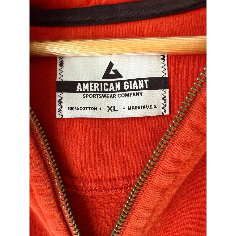 American Giant Mens Classic Full Zip Hoodie orange 100% Cotton Made in USA XL - Picture 2 of 7